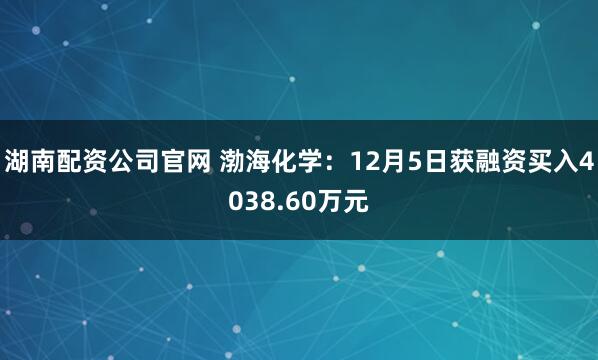 湖南配资公司官网 渤海化学：12月5日获融资买入4038.60万元